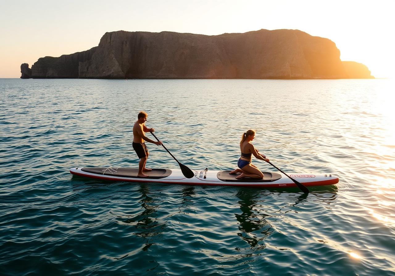 Duo en paddle au coucher de soleil au Lavandou